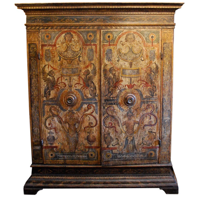 Museum Quality Painted Italian Armoire date 1530 Tuscan region