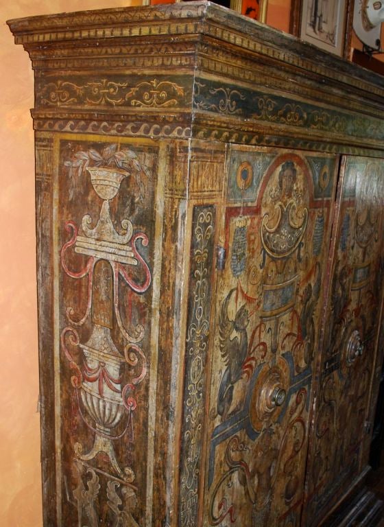 18th Century and Earlier Museum Quality Painted Italian Armoire date 1530 Tuscan region