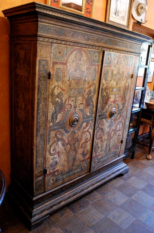 Wood Museum Quality Painted Italian Armoire date 1530 Tuscan region