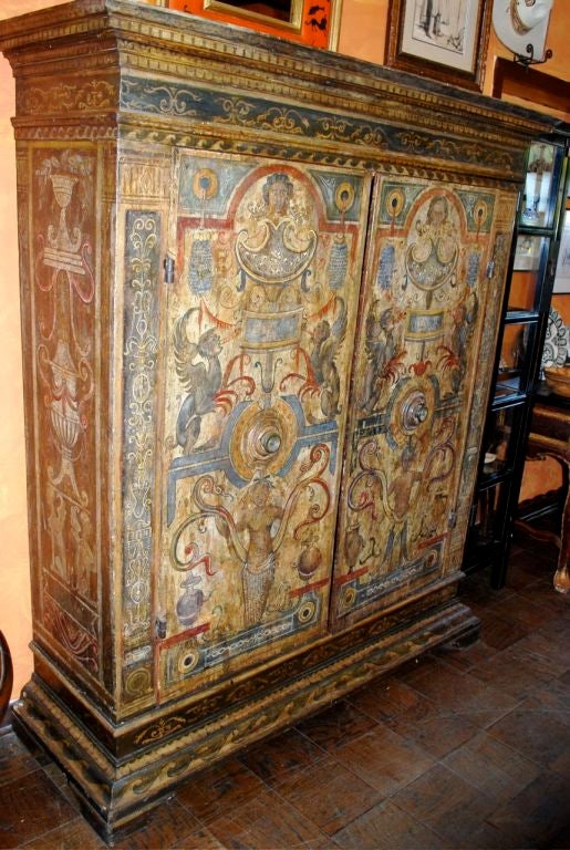 Museum Quality Painted Italian Armoire date 1530 Tuscan region 1