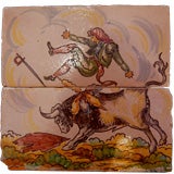 19th  Group of (4) Spanish Tile Panels Bull Fighters Sevilla