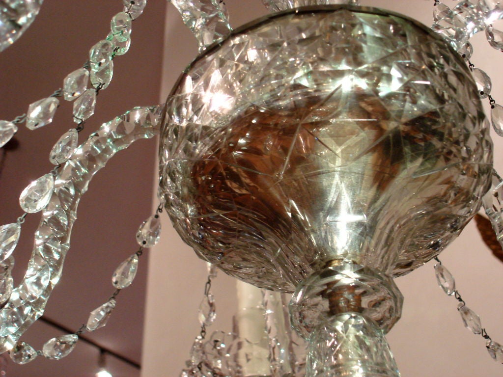 19th Century Early Waterford Cut Crystal Six Light Chandelier