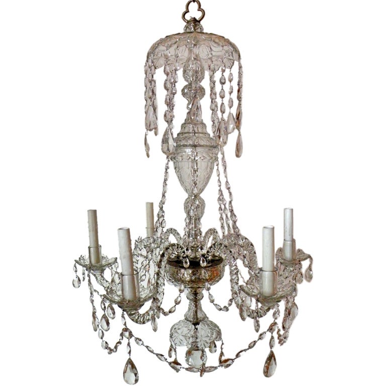 Early Waterford Cut Crystal Six Light Chandelier