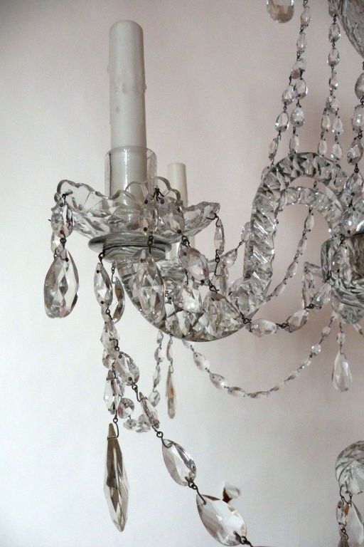 Irish Georgian Crystal Chandelier, hand cut, of the early type.  Solid arms, original and unaltered throughout.  From an exquisite home in the Hamptons.