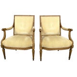 Pair of Louis XVI Style Giltwood Armchairs