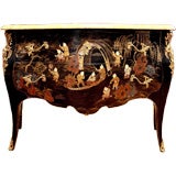 French Louis XV Style Black Lacquer Commode