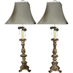 Pair of Italian Silver Gilt Pricket Lamps 1