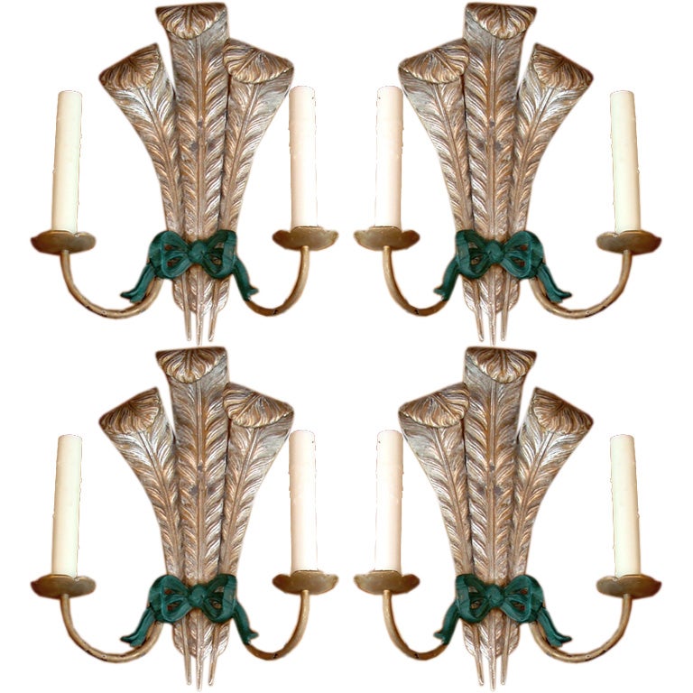 Set of Four Mid Century Prince of Wales Feathers Sconces