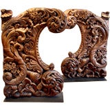 Pair of Monumental Walnut Carvings