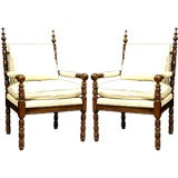 Pair of Stylish Walnut Turned Armchairs