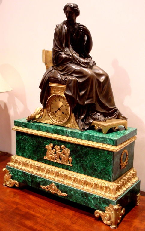 Monumental Malachite and Ormolu Empire Clock