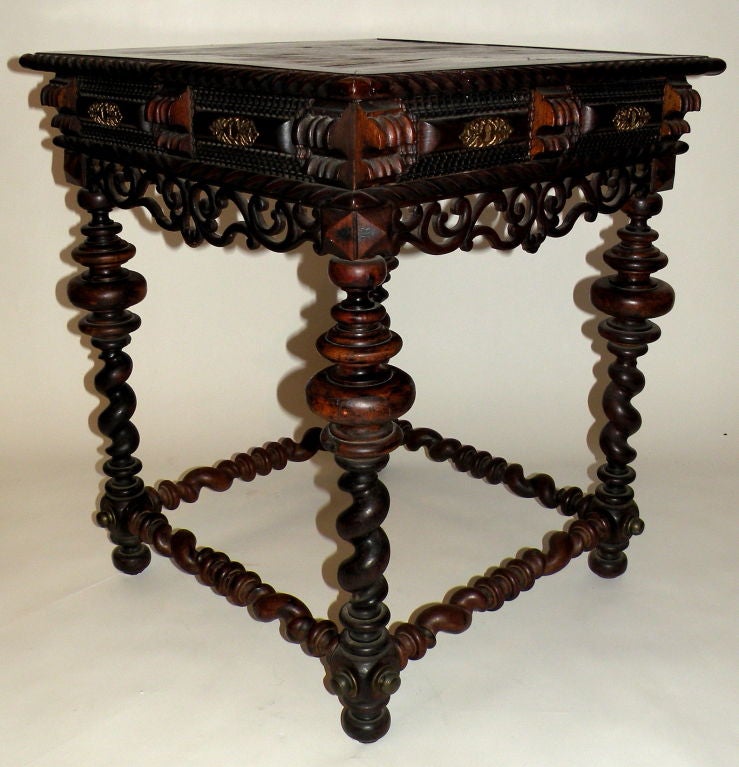Exquisite Baroque Style Solid Rosewood Table.  Hand turned legs, solid rosewood top, original 