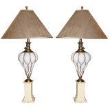 Pair of Mid-Century White Murano Glass Table Lamps