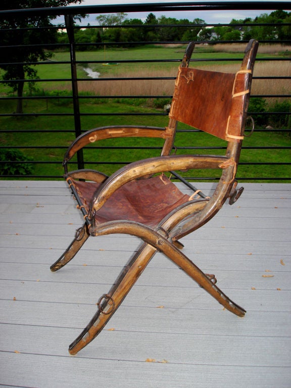 Amazing American Western Folk Art Chair Fashioned from Horse Tack.  Functional, rare, signed in two places, possibly a presentation piece.