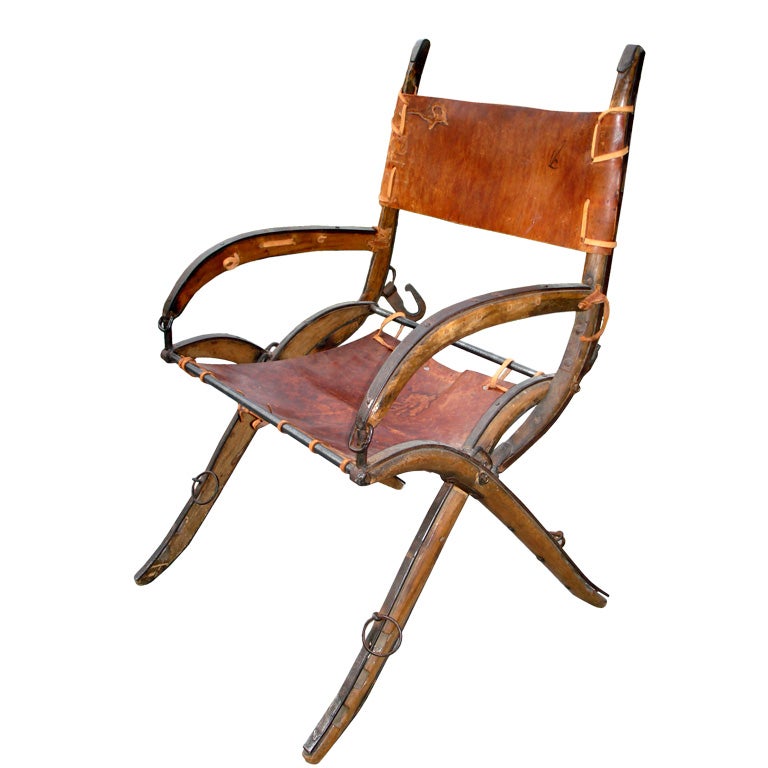 Rare Folk Art Western Chair Made From Horse Tack