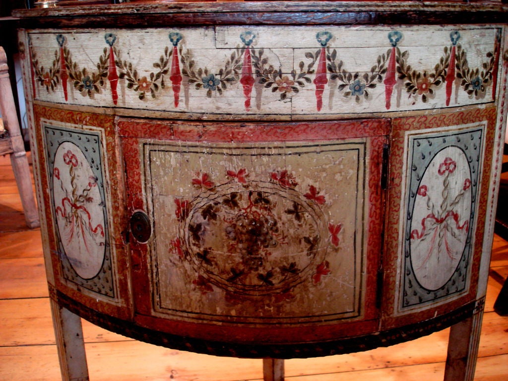 Georgian Painted Bedside or Corner Cabinet.  Intact original surface of neoclassical painting.
