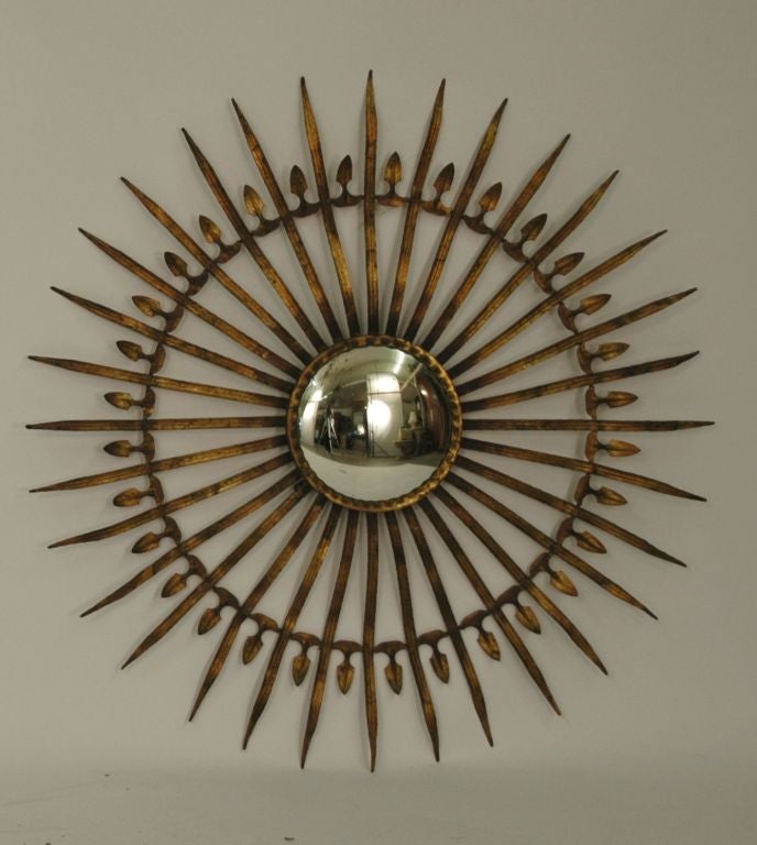 Italian Gilt Metal Starburst Convex Mirror, c. 1910