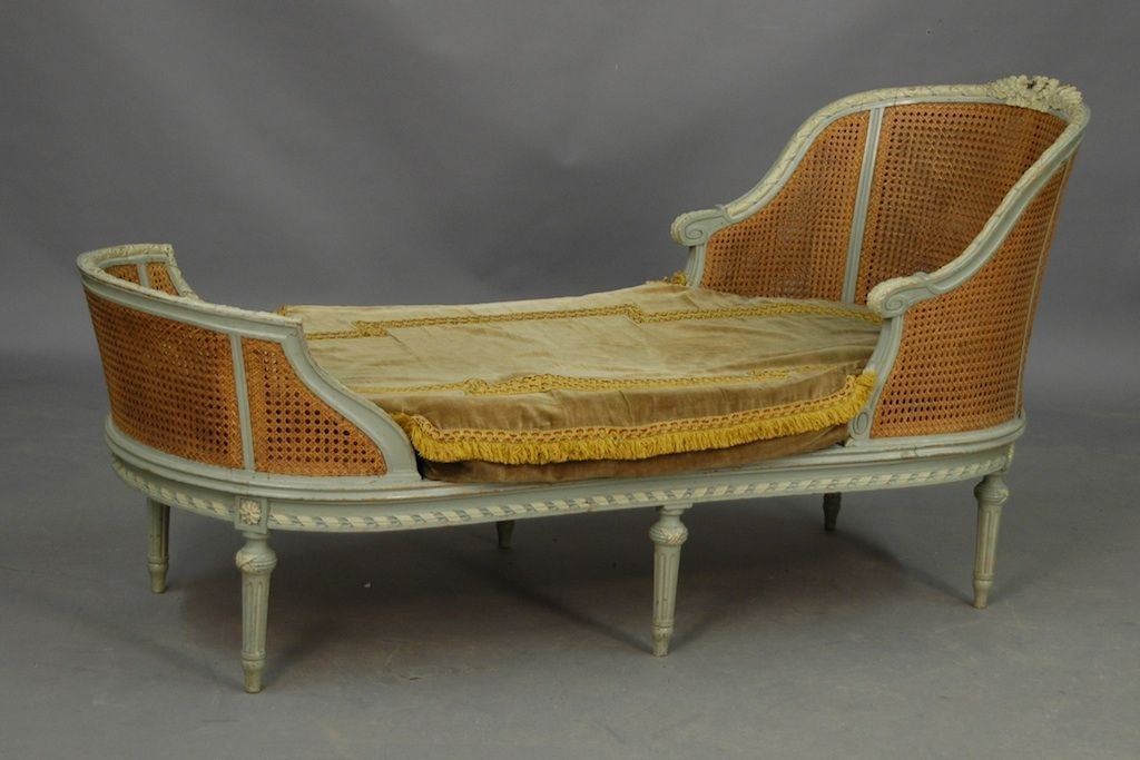 Painted and Cane Chaise Longue
