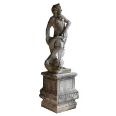 French 19th Century Tall Statue of Triton on Pedestal 