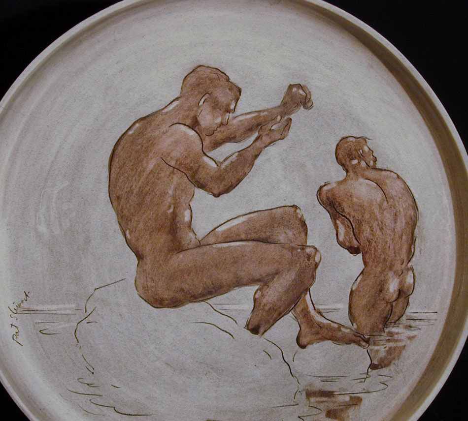 "Bathers" Tray, Rare Ceramic from Laguna Beach, 1951