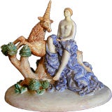 "Lady and the Unicorn" Secessionist ceramic scupture