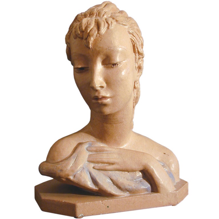 Terra Cotta Bust of Young Woman For Sale