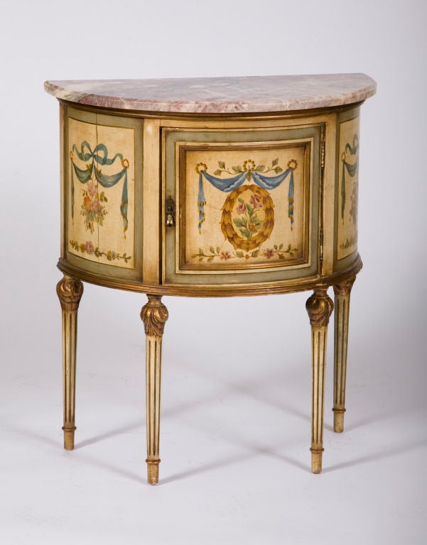 Pair of Demi-lune Commodes with marble tops