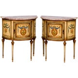Pair of Demi-lune Commodes with marble tops
