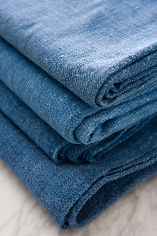 French vintage indigo dyed pure linen sheets