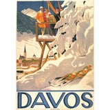 Antique Original 'Davos' poster by Emil Cardinaux, 1918