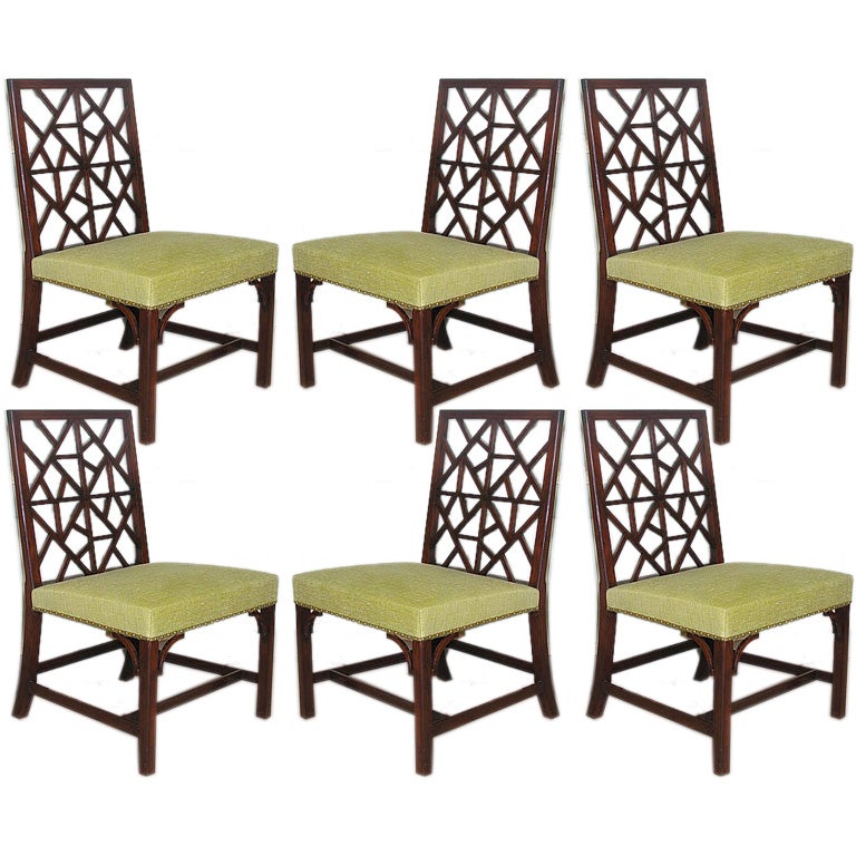 Six mahogany fret back chairs.