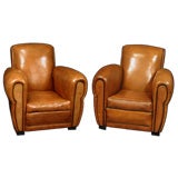 Vintage French Leather Club Chairs, circa 1940