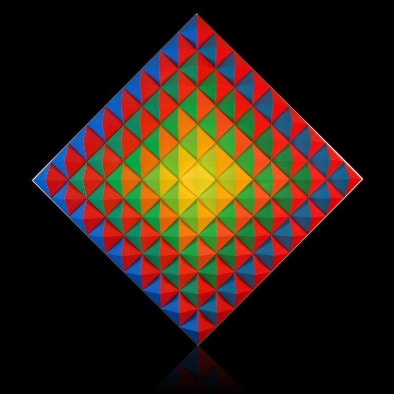 PYR Nr. 15 by Hans-Jörg Glattfelder, Switzerland (1939 - ) 1968, signed Glattfelder 7/55. Edition Galerie Bischofberger, Reihe 1969<br />
<br />
This early piece is a rare and spectacular example of the pyramid - relief artworks by Swiss artist