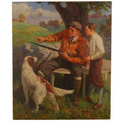 Father and Son Hunting Scene O/C by Stockton Mulford