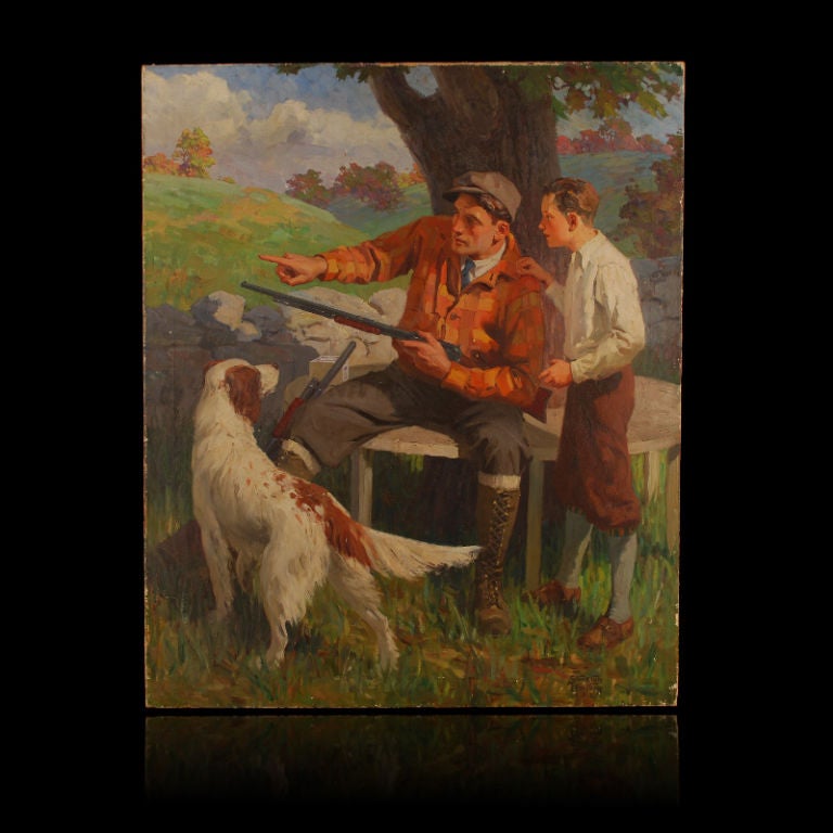 Father and Son Hunting Scene O/C by Stockton Mulford