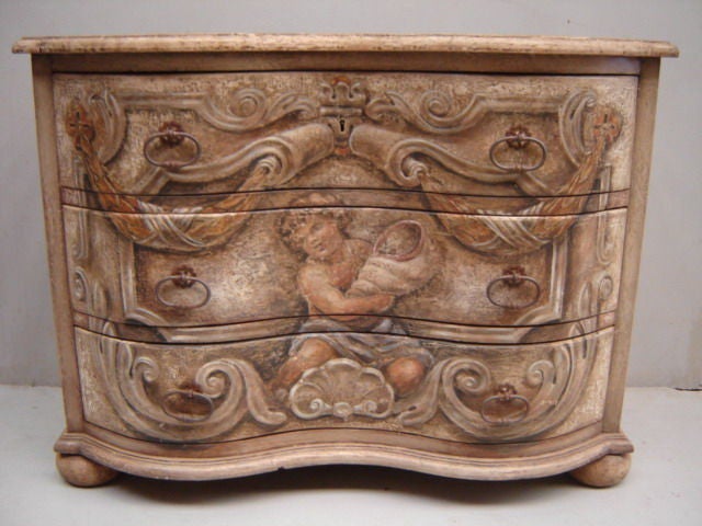 Wood 19th Century Italian Painted Three-Drawer Commode For Sale