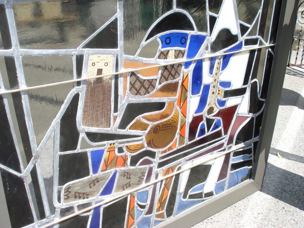 STAINED GLASS WINDOW AFTER PICASSO'S THE THREE MUSICIANS For Sale 1