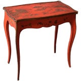 Louis XV Style Red Lacquer Chinoiserie Side Table.