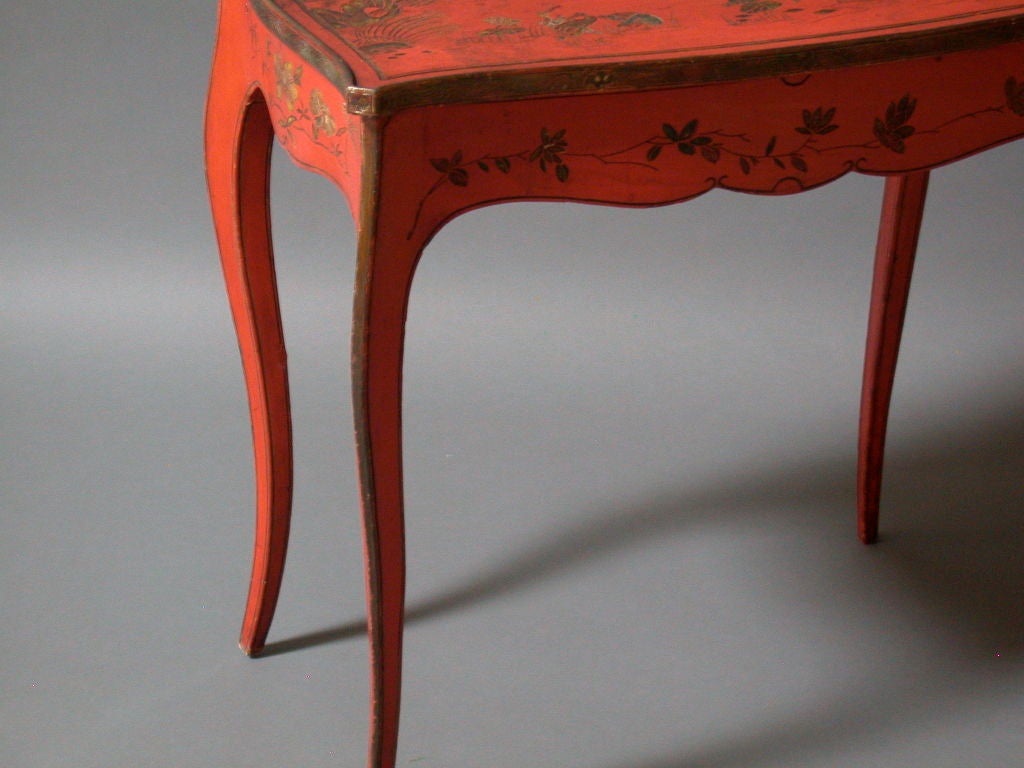 Louis XV Style Red Lacquer Chinoiserie Side Table.