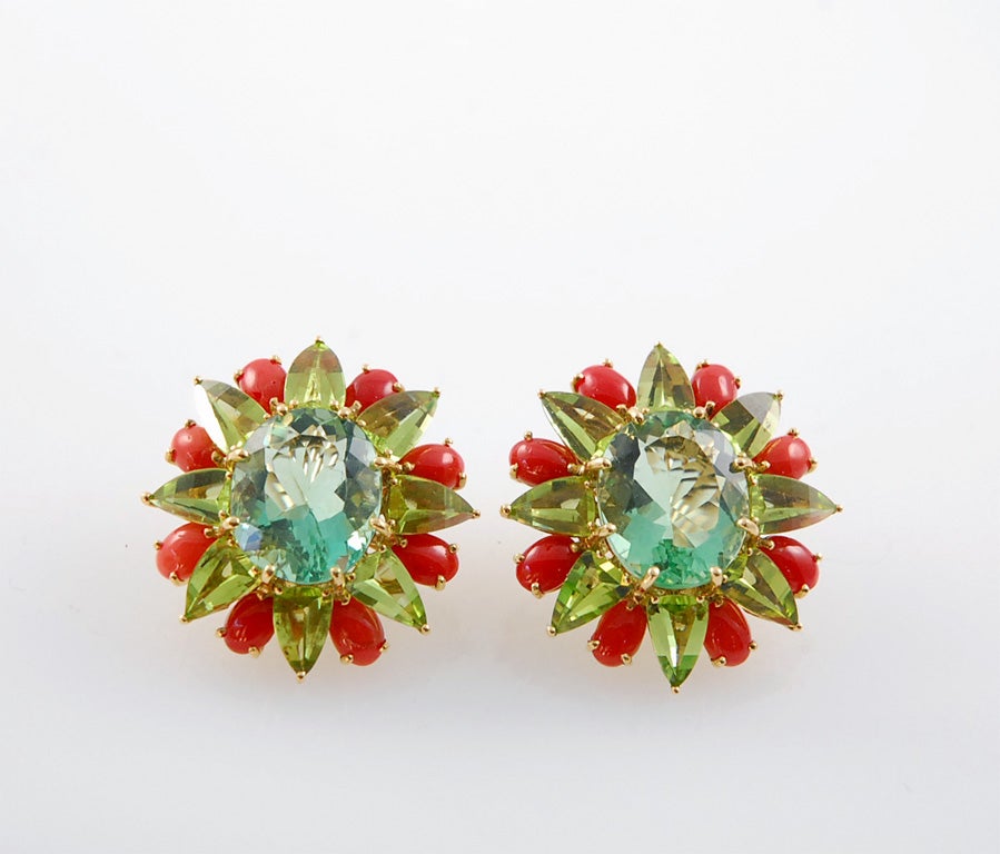 Fluorite, Peridot and Coral in 18K Gold by Tony Duquette
