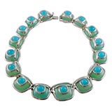 Blue and Green Chalcedony set in 18K White Gold