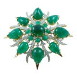 Emerald and Diamond Brooch in Gold by Tony Duquette