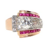 Retro Diamond & Ruby  Ring in 14kt Red Gold