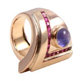 Retro 14kt Red Gold , Sapphire & Ruby Ring