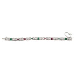 1920's Art Deco Diamond Ruby & Emerald Bracelet 12