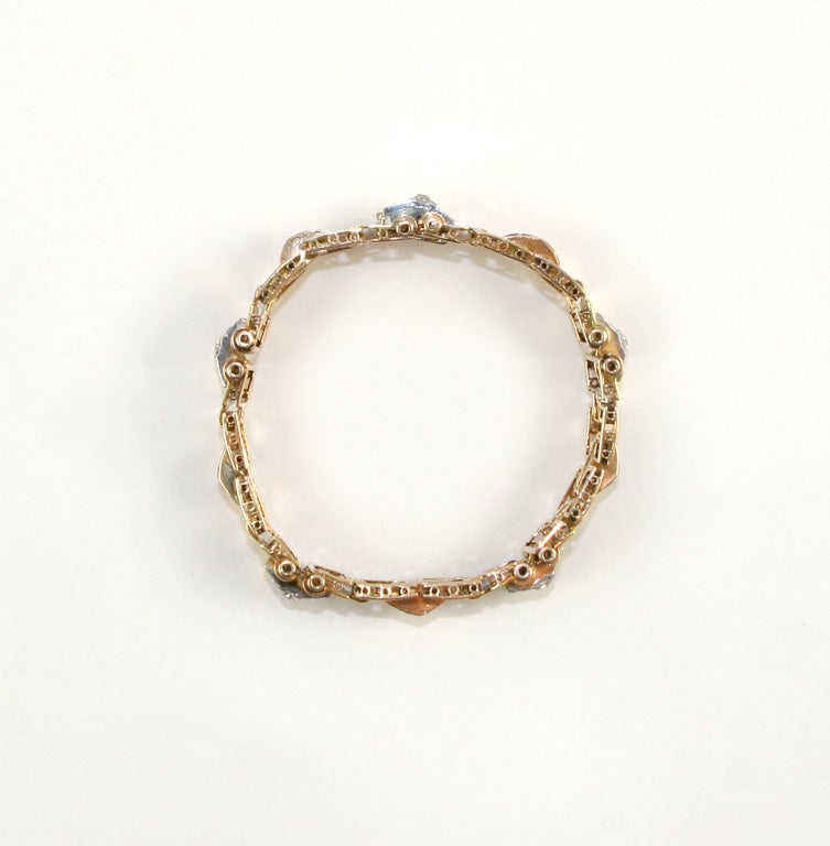 Retro-Armband aus 18 Karat Gold mit Diamanten und Rubinen in verschiedenen Farben 3