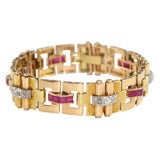 Two Color 18kt Gold Diamond & Ruby Retro Bracelet 1