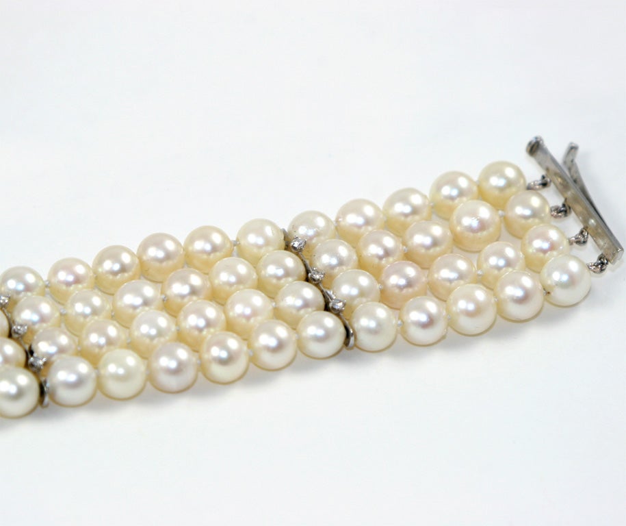 Women's Platinum, Cultured Pearl & Diamond Bracelet