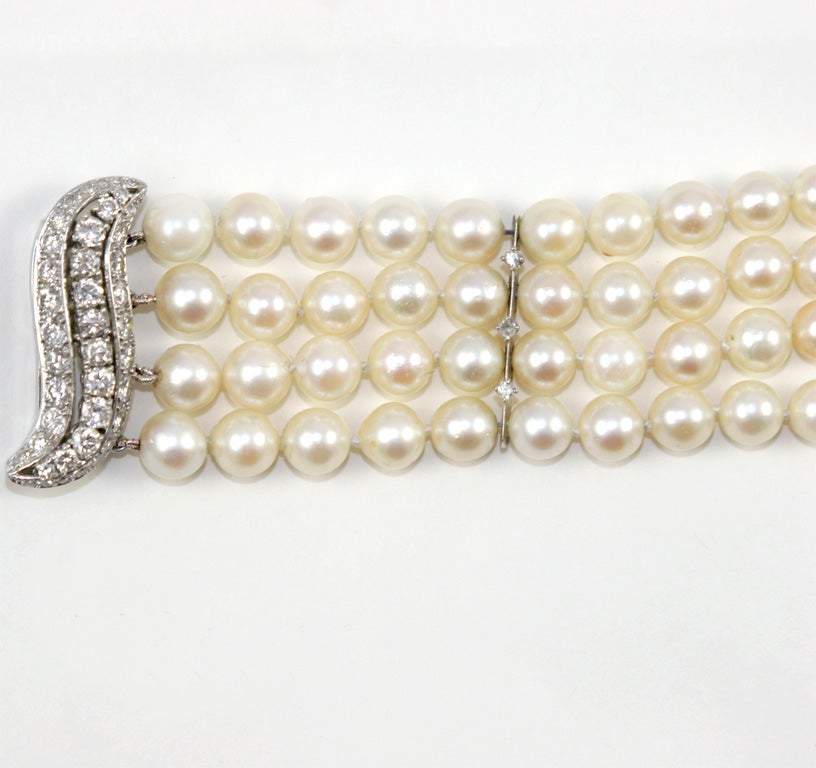 Platinum, Cultured Pearl & Diamond Bracelet 1