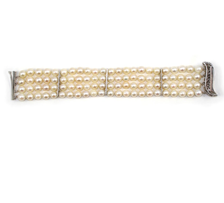 Platinum, Cultured Pearl & Diamond Bracelet 2